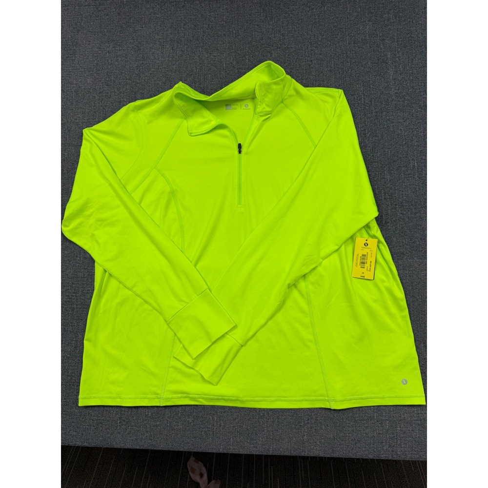 Xersion Women 2X Shocking Lime Quarter Zip Pullover Active Top Long Sleeve NWT